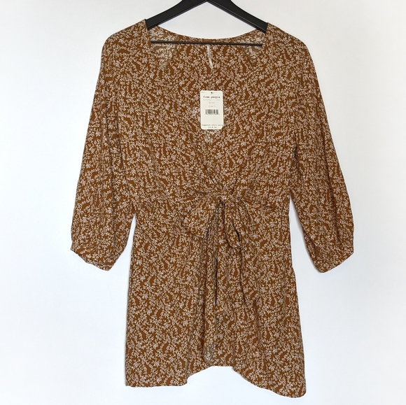 Free People Tops - Free People Brown Floral Clara Tunic Top Small NWT